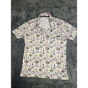 Hooey Men's L White Multicolor Graphic Print Western Cowboy Stretch Golf Polo